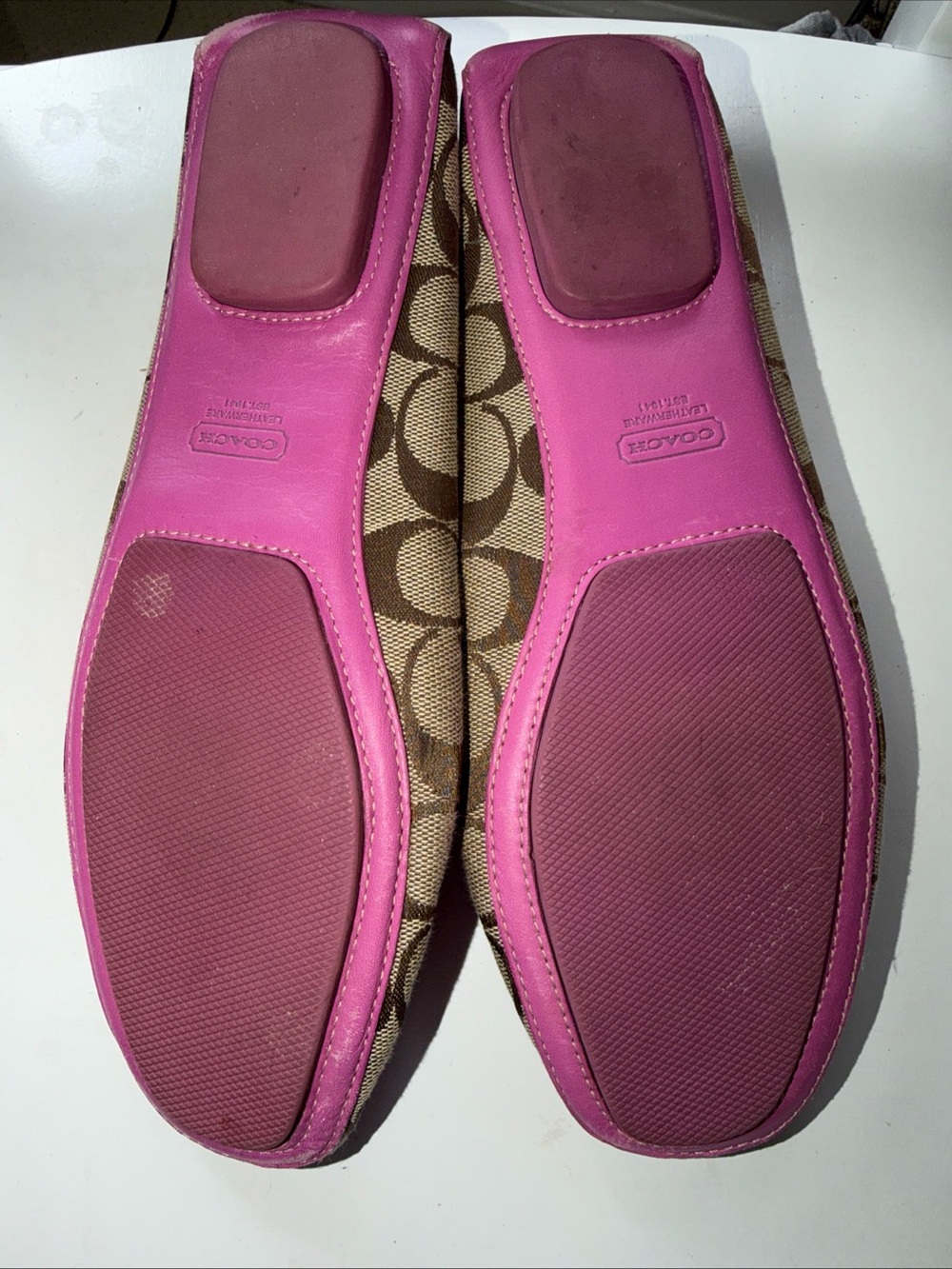 Coach Brown Signature Canvas Loafers with Pink Trim - Picture 5 of 10